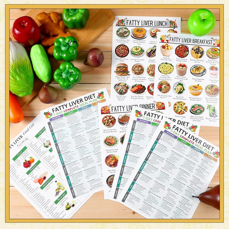 Sinload 12 Pcs Fatty Liver Food Chart Poster Diet Grocery List Meal Plan Health Diet for Kitchen Room Decor - Image 5